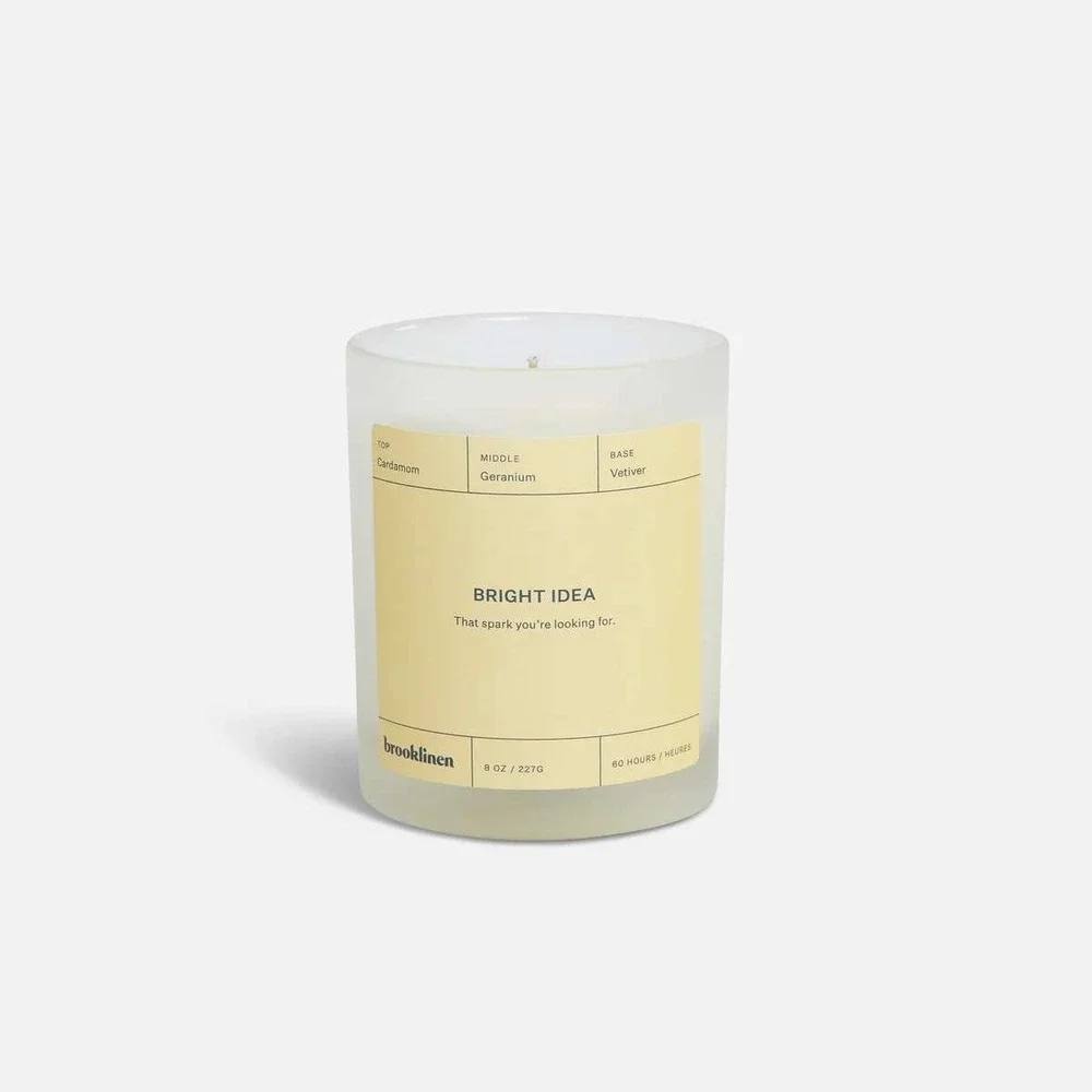 BROOKLINEN Bright Idea Glass Jar Candle 8 oz Vetiver Cardamom Soy Coconut Wax